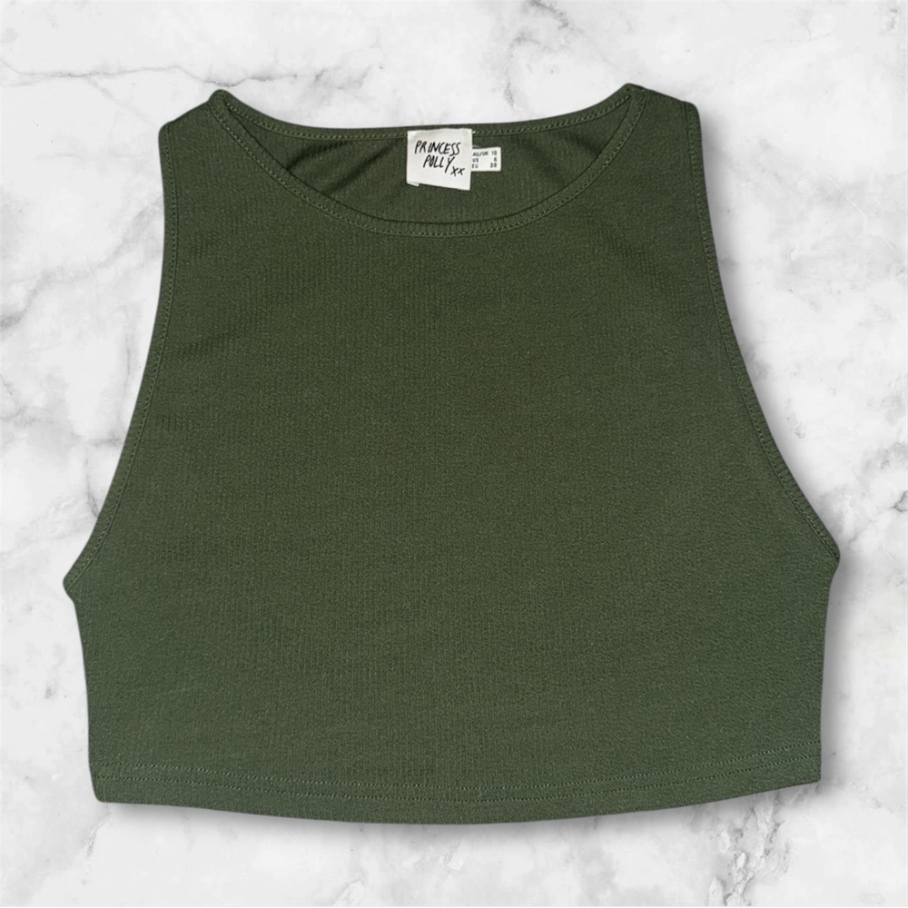 Princess Polly Green Fitted Crop Tank Top